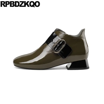 

chunky brand women winter boots genuine leather booties shoes 10 faux fur 2019 big size short plus patent vintage square toe new