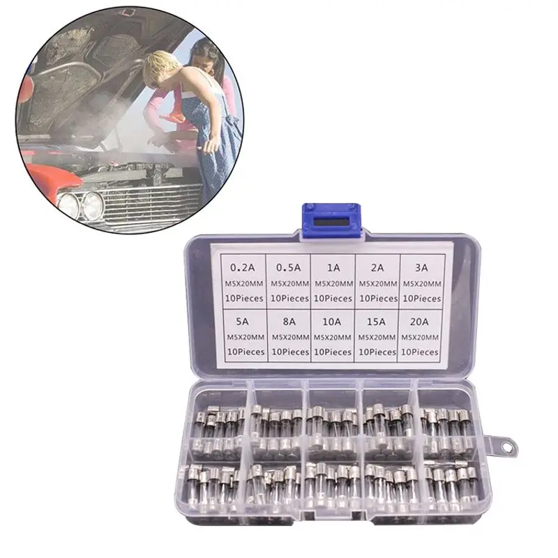 100 шт./кор. 5x20mm Fast Blow Стекло предохранители в ассортименте комплект 250V 0,2-20A для автомобиля грузовика