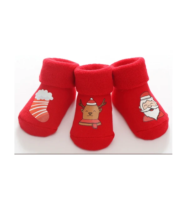 Christmas A 3 pair Рождественские детские зимние Нескользящие теплые носки для маленьких мальчиков и девочек рождественские тапочки с Санта-Клаусом, обувь для детей от 0 до 18 месяцев - Цвет: Christmas A 3 pair