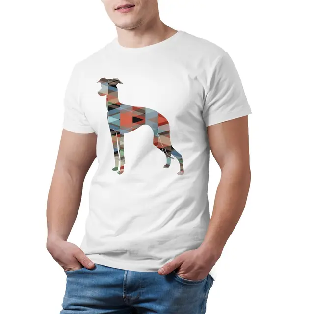 Italian Greyhound T Shirt Geo Pattern Silhouette T-Shirt Awesome 100 Percent Cotton Tee Shirt Man 4xl Tshirt white