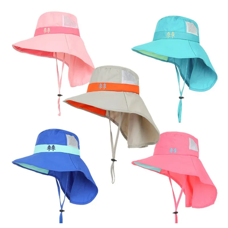 Kids Sun Hat Wide Brim Bucket Cap Children Summer Beach Hat Girls Boys Outdoor Travel Sun Hats Casual Fisherman Caps