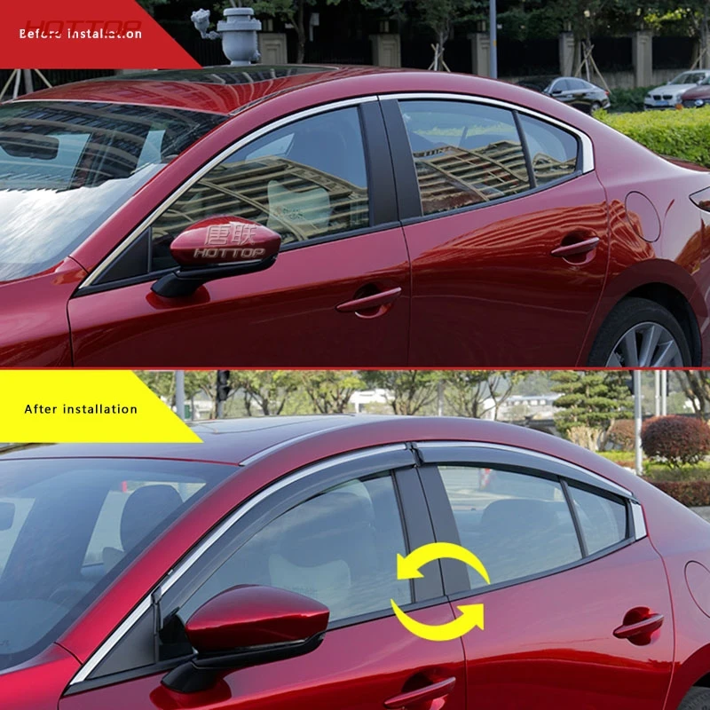 Акриловый прозрачный оконный козырек для Mazda 3 axela с яркой полоской