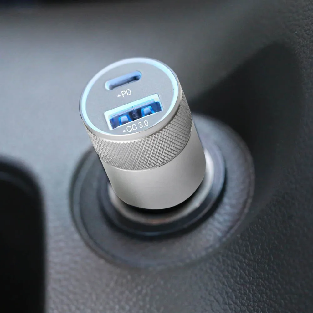 Type-c_pd алюминиевый сплав Qc3.0 Led полупрозрачный дисплей двойной Usb универсальный мобильный телефон автомобильное зарядное устройство D2