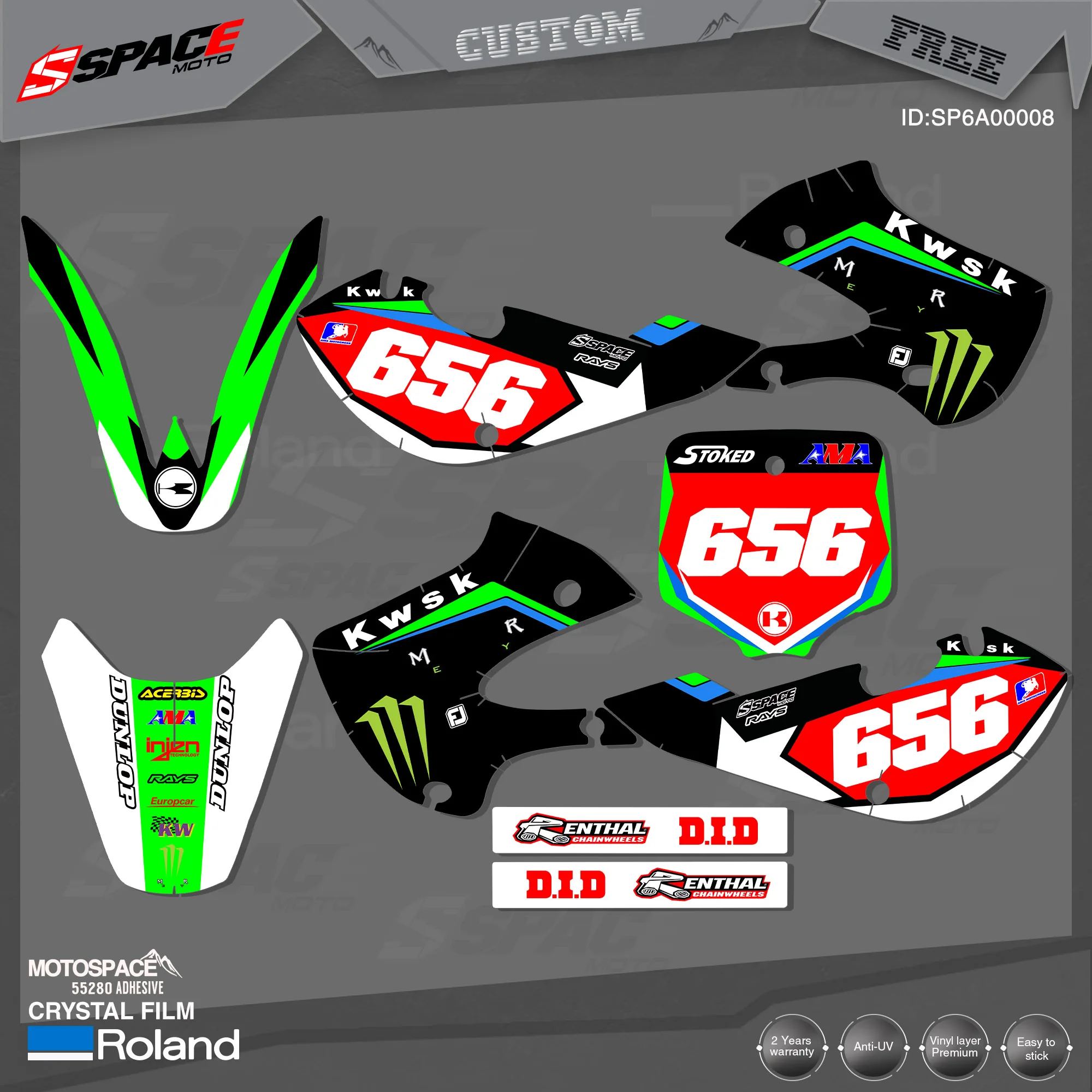 

MotoSpace Custom Team Graphics Backgrounds Decals 3M Stickers Kit For KAWASAKI 2000-20 KX65 008