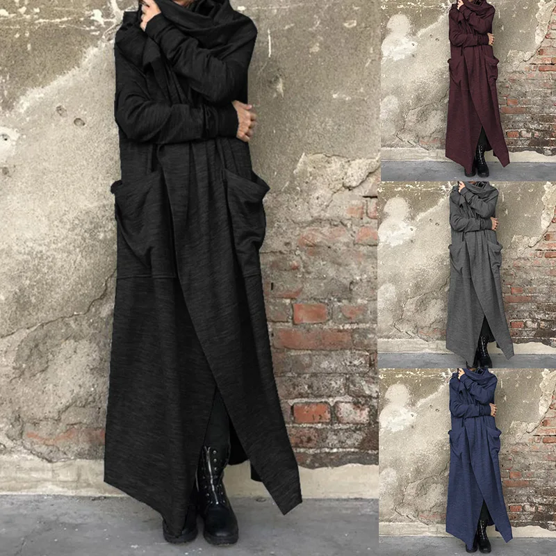 Very best ZANZEA 2019 Autumn Long Coats Women's Jackets Vintage Long Sleeve Cowl Neck Cardigan Female Solid O