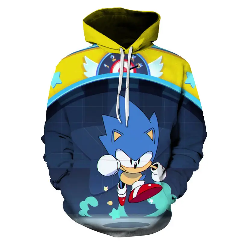 Модный пуловер с объемным рисунком из мультфильма «Соник»; Детский Повседневный свитер с длинными рукавами; Повседневная Спортивная толстовка с капюшоном для мальчиков и девочек