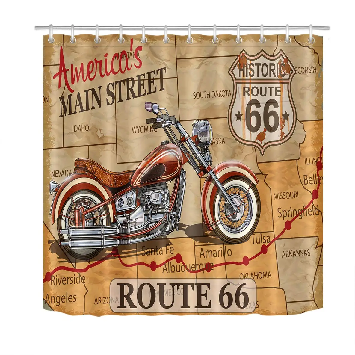 Route 66 Декор винтажные инструменты для верховой езды на американском уличное искусство занавеска для душа