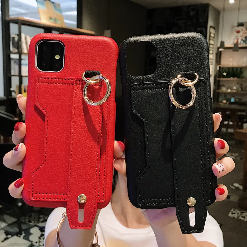 Роскошный держатель для карт чехол для iphone 6 7 8 Plus кожаный чехол-кошелек для iphone X XR XS Max 11 Pro Max ремешок на запястье Чехол Для Телефона