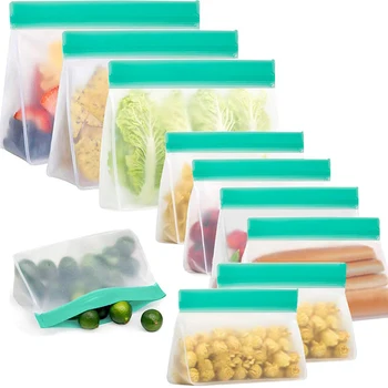 

4Pcs/Set PEVA Food Preservation Bag Reusable Silicone Stand Up Food Storage Bags 3-dimensional Seal Zip lock Lunch Freezer Bag