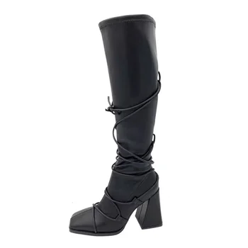 

New Brand Women Boots Fashion Autumn Winter Warm Shoes Woman Knee High Boots Black High Heels Dress Party Long Boots Size 34-43