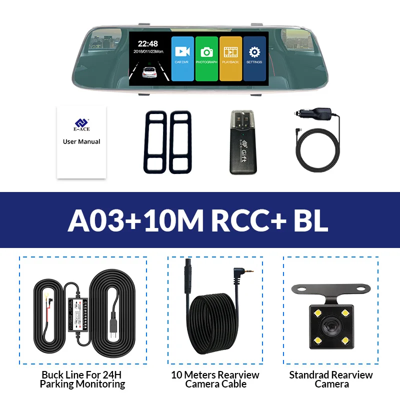 A03-10M RCC-BL E-ACE 3 г Автомобильные видеорегистраторы 7 дюймов touch зеркало заднего вида Камер Android 5.0 GPS Bluetooth Handfree WI-FI FHD 1080 P 16 г видеомагнитофон - Название цвета: A03-10M RCC-BL