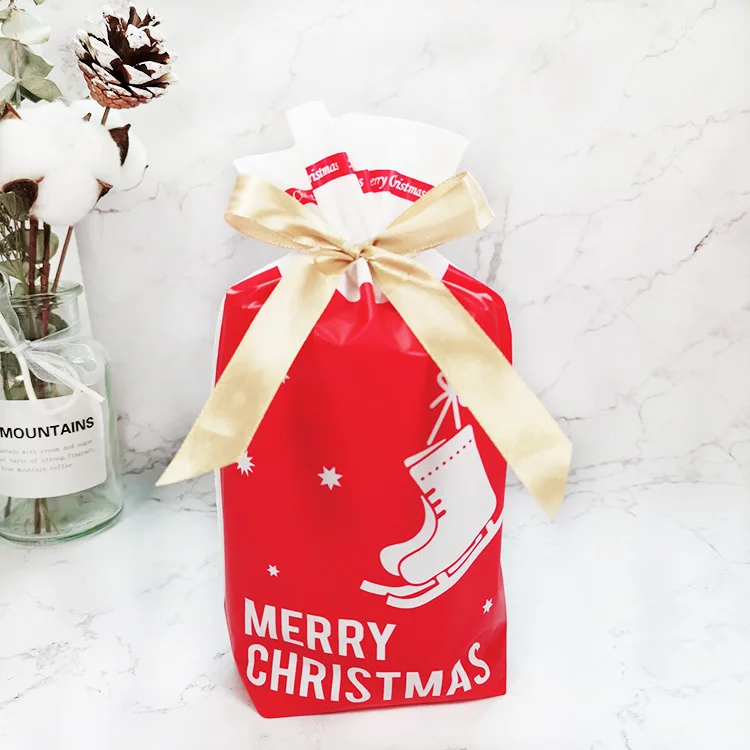 10PCSNew Year Christmas Bag Christmas Gift Bag Candy Cookies Plastic Bag for Packaging Food Gift Drawstring Drawstring Pocket - Color: Christmas bag-16