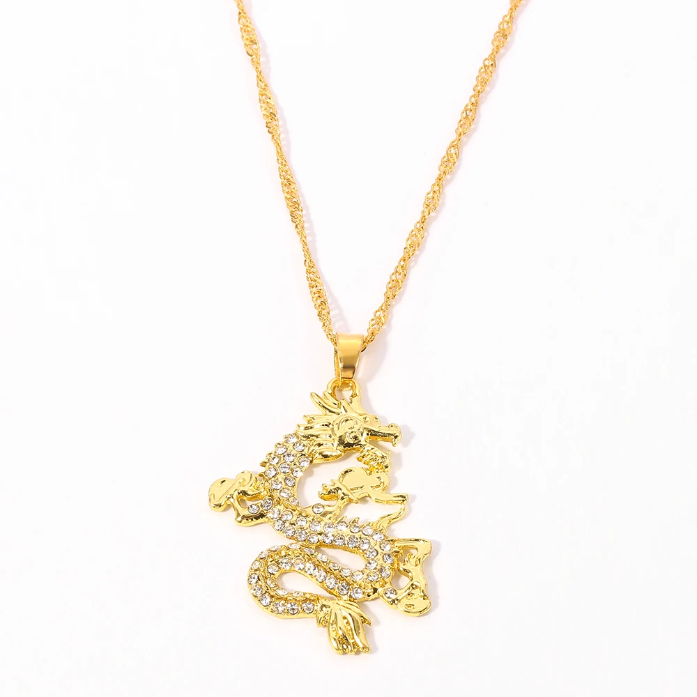 Стразы ожерелье с подвеской в виде дракона золотой цвет Амулет Удачи крутые