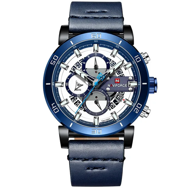 blue NAVIFORCE для мужчин s спортивные часы для мужчин Лидирующий бренд роскошные кожаные кварцевые автоматические часы с датой мужские армейские военные водонепроницаемые наручные часы - Цвет: blue