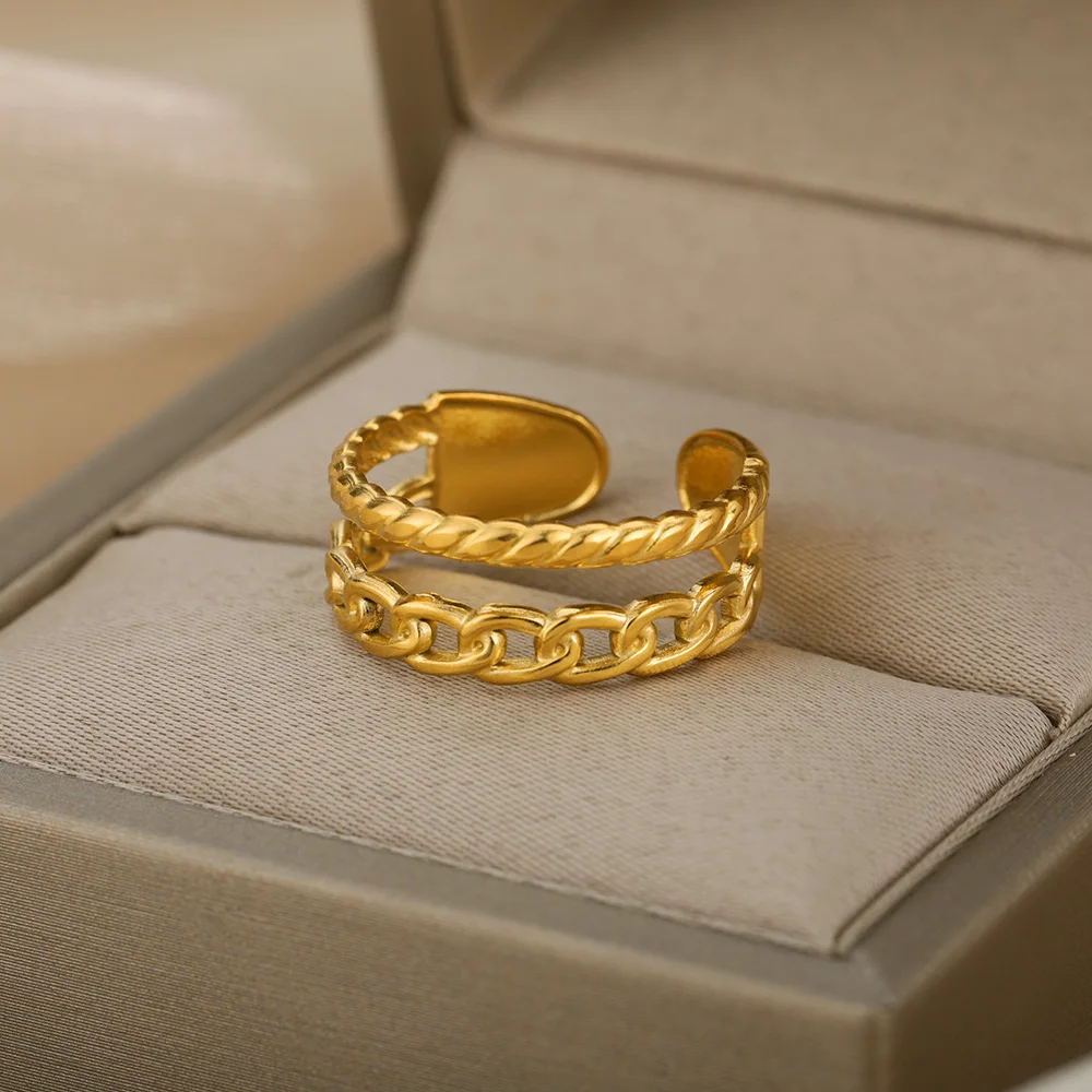 Винтажные двухслойные геометрические кольца на цепочке для женщин Золотое