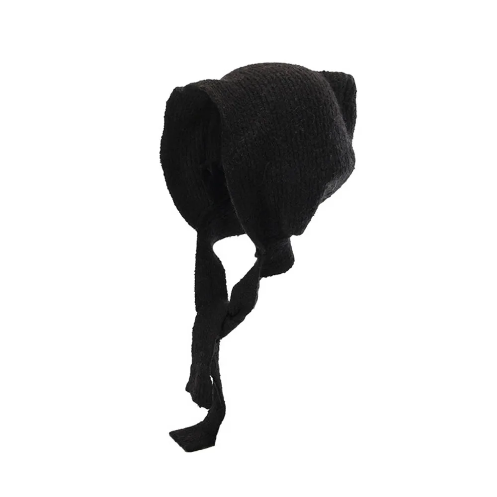 Black Beanie Cap FS модная зимняя шапка с ушком Шерстяная Шапка-бини защита ушей женские шапки Спорт Бег лыжные вязаные капот шапки - Цвет: Black Beanie Cap
