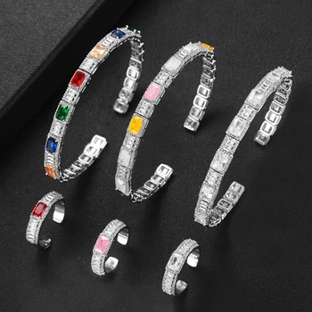 

SisCathy 2PCS Bangle Ring Set For Women Romantic Full Micro Cubic Zircon Pave Elegant Bridal Wedding Party Jewelry Sets 2019