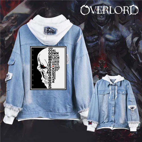 Серый Overlord/костюмы для косплея; толстовки с капюшоном; куртки для мужчин; wo; Мужская Повседневная джинсовая куртка с героями мультфильмов; рваный джинсовый топ с модным принтом - Цвет: Серый