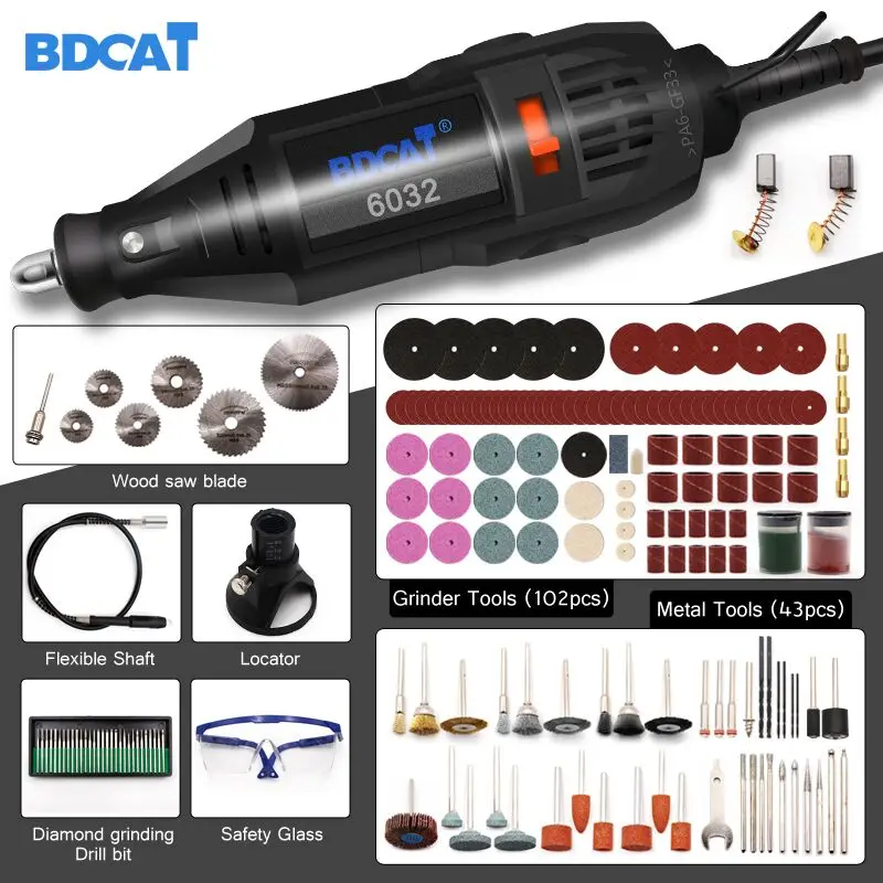 TYPE 3 BDCAT 180 Вт Dremel Электрический Роторный шлифовальный инструмент Мини дрель шлифовальная гравировка полировальная машина с 207 шт аксессуары для силовых инструментов - Цвет: TYPE 3
