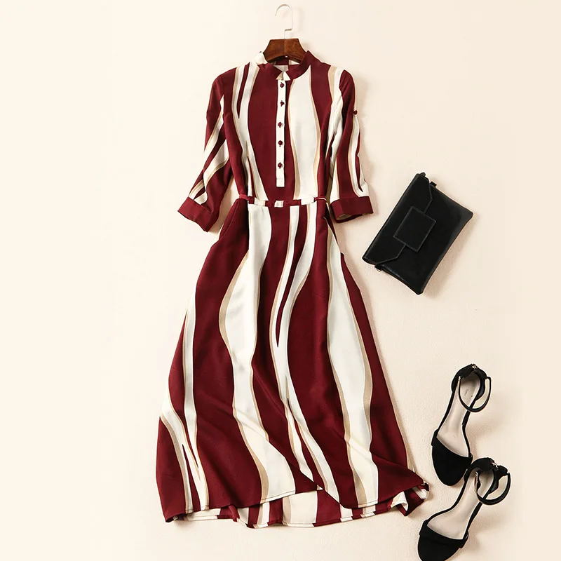 Новинка 2020 летнее женское платье винтажное в полоску миди элегантное