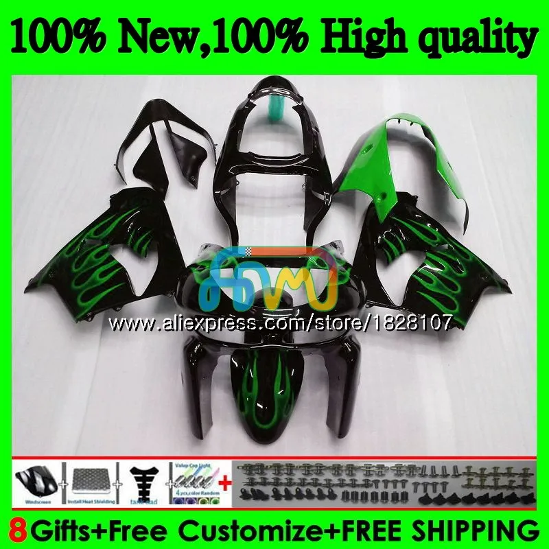 Тюнинг-пакет для KAWASAKI ZX900 ZX9 R ZX 9R 900CC зеленый пламя ZX 9 R 900 29BS. 43 ZX-9R ZX9R 98 99 00 01 1998 1999 2000 2001 обтекатель