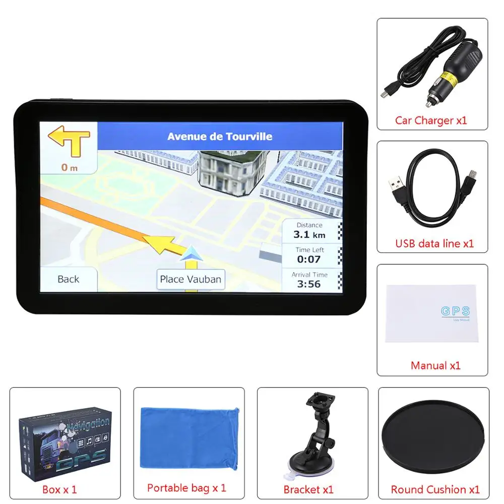 T20 9 дюймов gps-навигатор для машины Навигация Fm Bluetooth Встроенная навигационная карта Ram 256Mb+ Rom 8Gb для грузовиков Gps навигаторы автомобильные