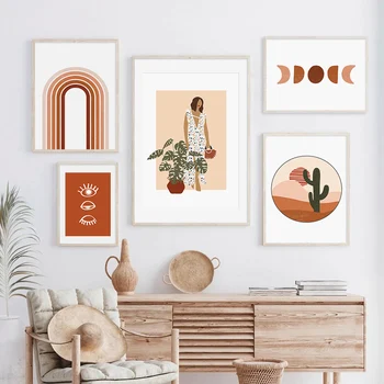 

Modern Abstract Boho Style Landscape Moon Cycle Canvas Painting Wall Art Prints Pictures Poster Over the Table Home Decorative