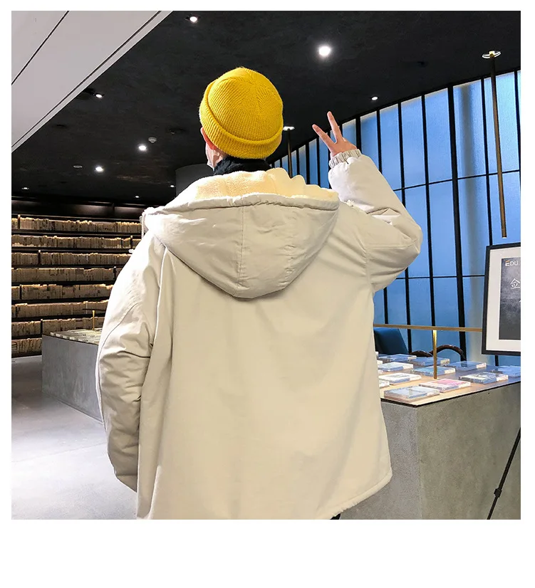 Lambs Wool Cotton-padded Clothes Hong Kong Style Autumn& Winter Loose-Fit Hooded Workwear Cotton Coat Teenager Korean-style Tre