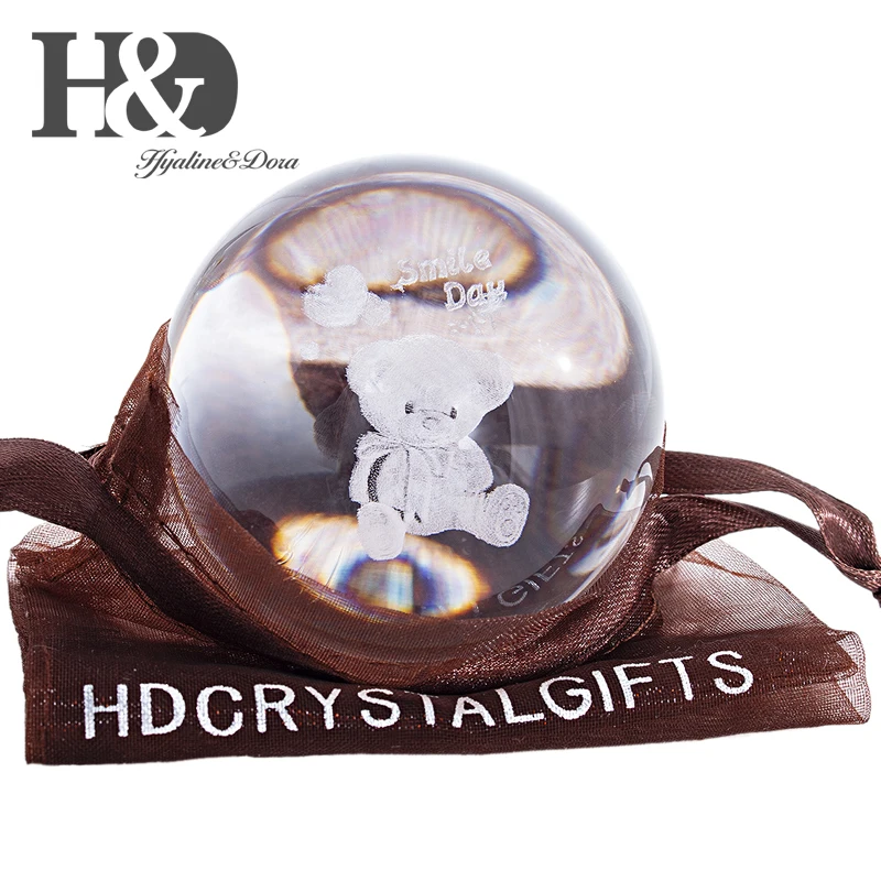 H& D 60 мм 3D лазерная гравировка Кристальный Медвежонок шар стеклянный лечебный шар миниатюры Сфера украшения дома аксессуары с подставкой