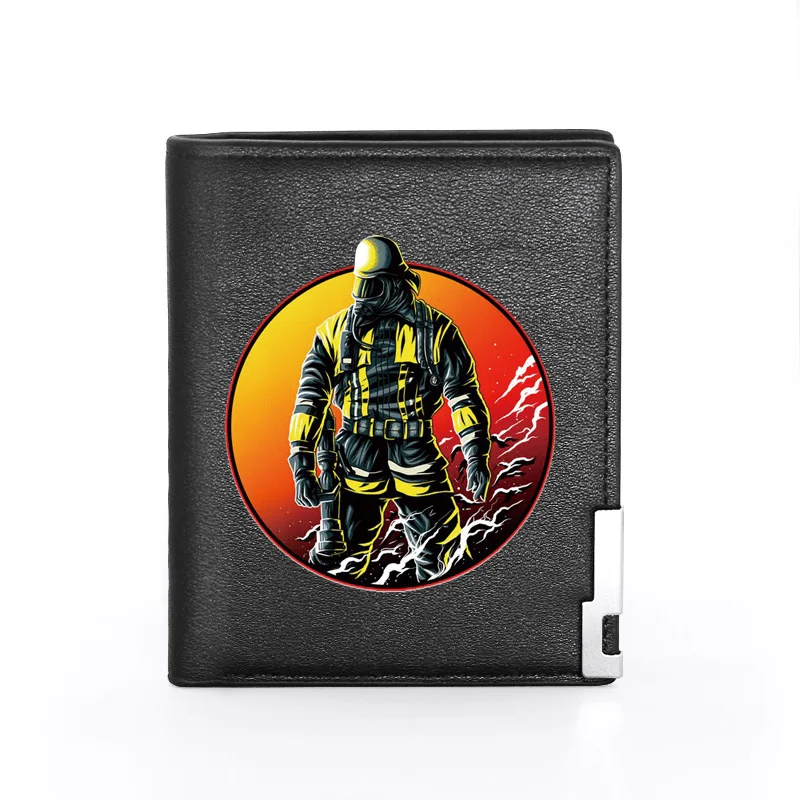 Men Women Leather Wallet Firefighter Control Cover Billfold Slim Credit Card/ID Holders Inserts Money Bag Male Short Purses 