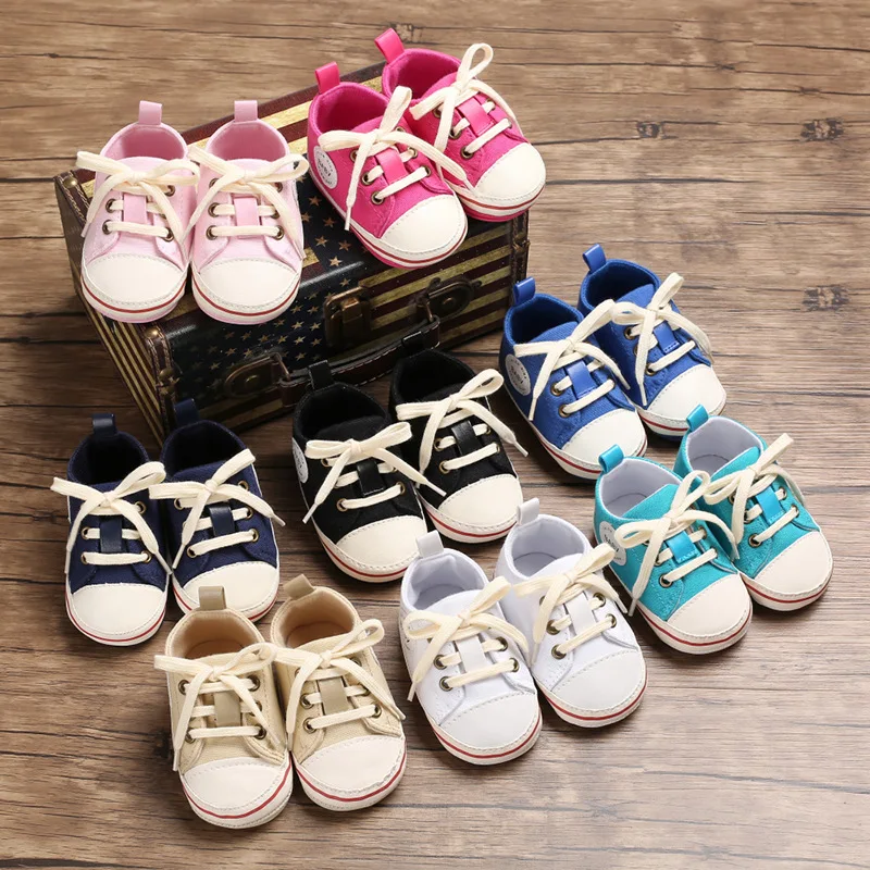 DANNEIS Fashion Canvas Newborn Baby Shoes Infant First Walkers Tollder Lace-up Shoes Baby Girls Boys Sneaker Prewalker 0-18M