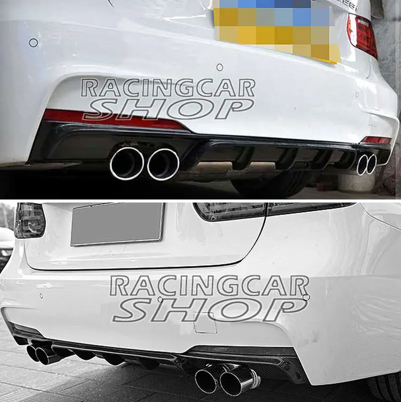 P Style Real CARBON FIBER REAR DIFFUSER 4pipes FOR BMW 3-Series F30 M-TECH M-Sport BUMPER 320i 328i 335i 2012UP