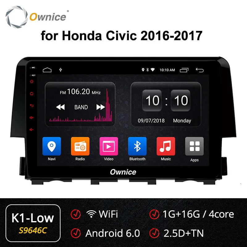 Owice Android 9,0 Восьмиядерный автомобильный DVD gps навигационный плеер, автомобильный стерео Мультимедиа для Honda Civic радио 4G LTE 4G ram - Цвет: S9646 K1-Low
