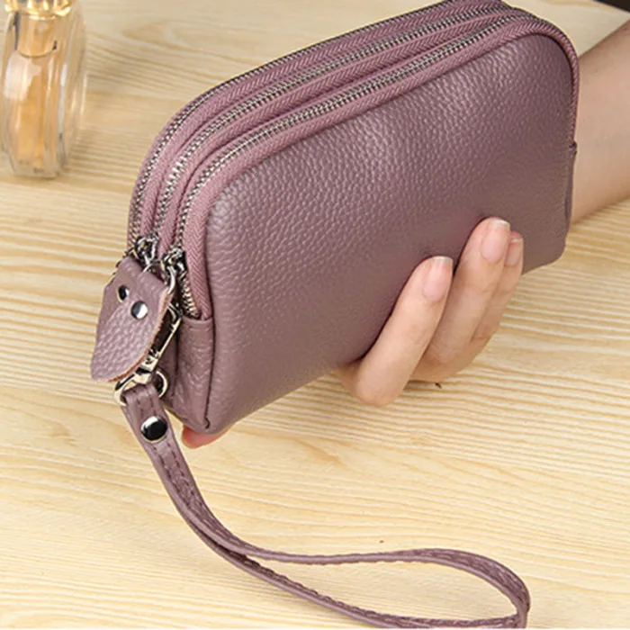 Hot Selling Long Women Leather Wallet 3 Layers Zipper Wristlet Bag Large Capacity Coin Purse Mobile Phone Bag-B5