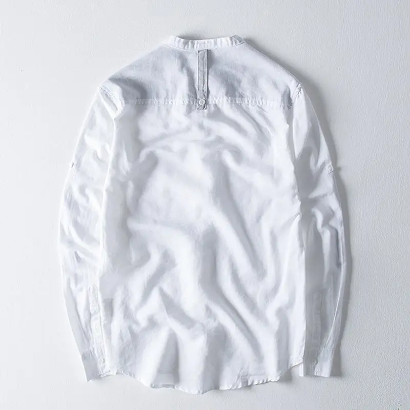 Hot sale New Men's long sleeve linen shirts casual solid color stand-collar mens cotton shirts fashion mens shirts M-4XL