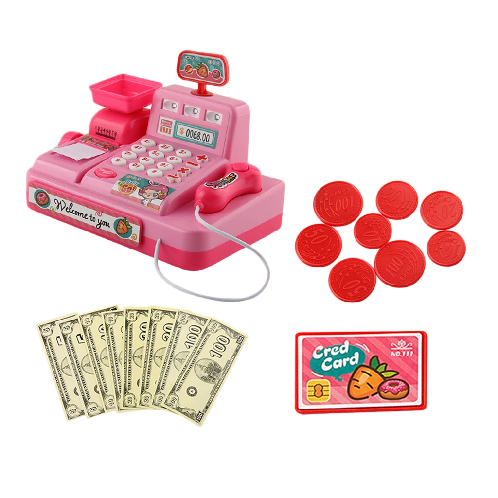 Simulated Supermarket Cash Register Machine with Electronic Sounds, Scanner, Calculator, Kids Role Play Toys