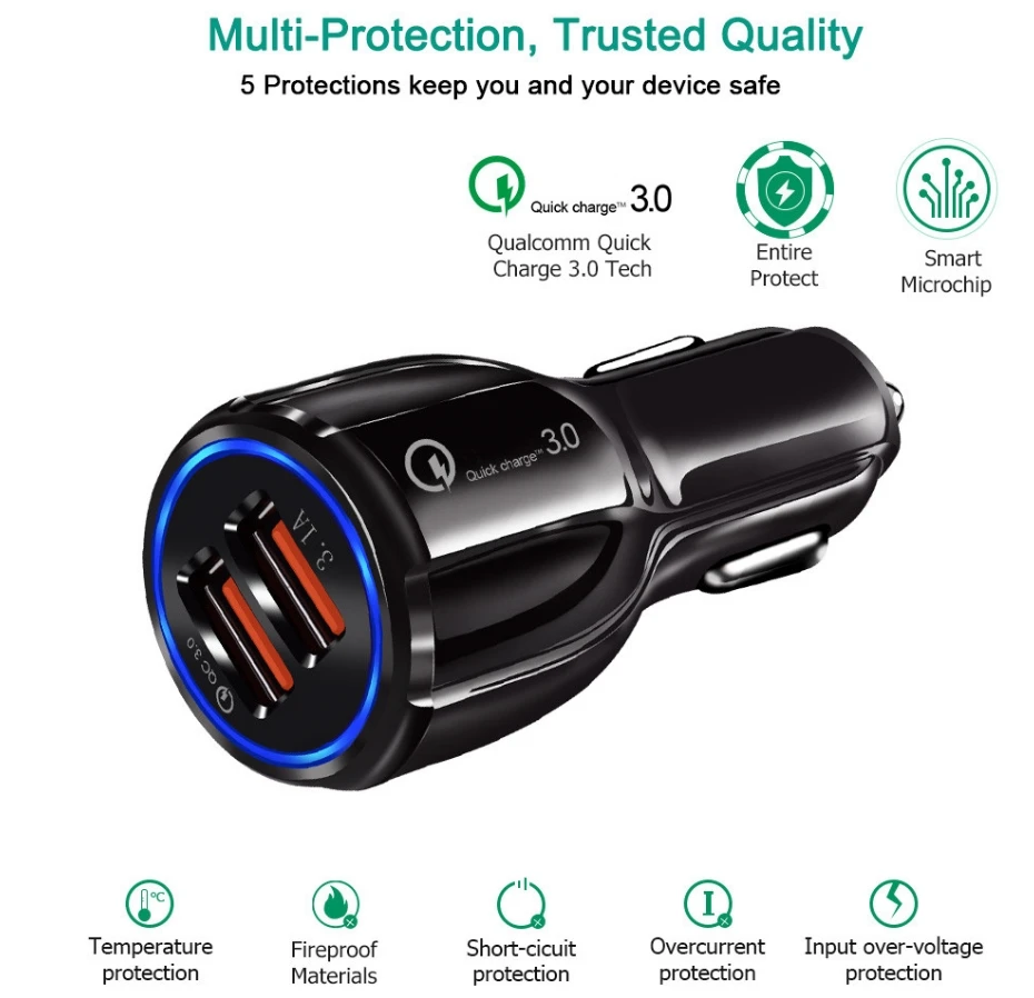 Автомобильное зарядное устройство Quick Charge 3,0 Автомобильное usb-устройство для зарядки телефона быстрое зарядное устройство для смартфона планшета и т. Д. QC 2,0 совместимое автомобильное зарядное устройство