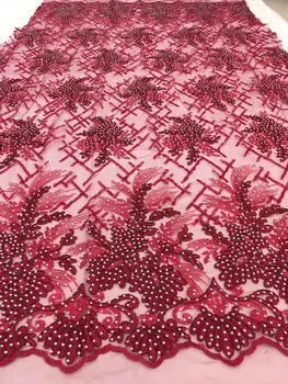 

High Quality Europe And American Fashion Fabric With stones 5yards beautiful French lace Fabrics NLYNO045