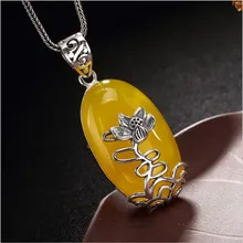 Big NOT FAKE S925 Sterling Silver Israel Amber Lotus Flower Pedants Artisan Baltic health rich lithuania Chalcedony Yellow