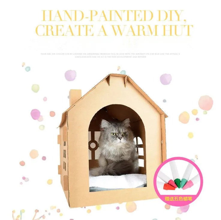 Мебель картонные ящики Домашние DIY царапины доска для самостоятельной сборки котенок кошка дом гофрированная бумага есть небольшие оконные принадлежности