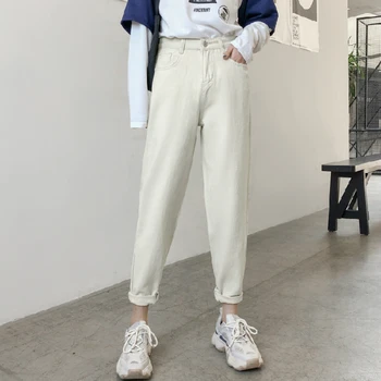 

Apricot Boyfriend Jeans For Women High Waisted Jeans Woman Plus Size Rugged Jeans Vintage Blue Denim Pants Korean Trousers Mujer