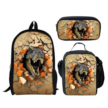 

Curel Dinosaur 3D Printing 3pcs/pcs School Backpacks for Boys Orthopedic Satchel Schoolbag Children Kids Shoulder Book Bag 2020