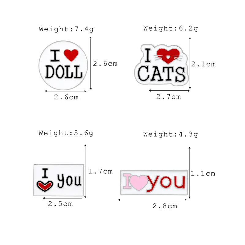 Милые эмалированные булавки с надписью I Love You Doll Cat куртка с брошью рубашки нагрудная булавка шляпа сумка Кнопка значок Ювелирные изделия Подарки для детей девочек