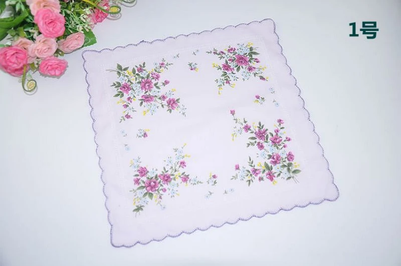 10pcs 1 10 шт. 30*30 см женский хлопковый платок Дамский Цветочный платок с принтом платок Карманный квадратный цветочный дизайн с волнистым - Цвет: 10pcs 1