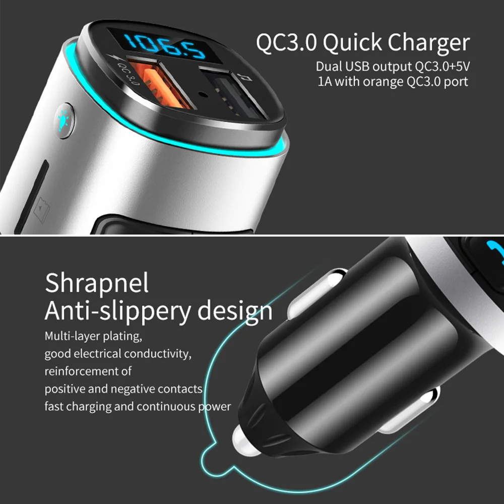 Автомобильный Bluetooth Handsfree fm-передатчик аудио автомобильный аудио-mp3-плеер с QC3.0 Быстрый двойной зарядное устройство usb