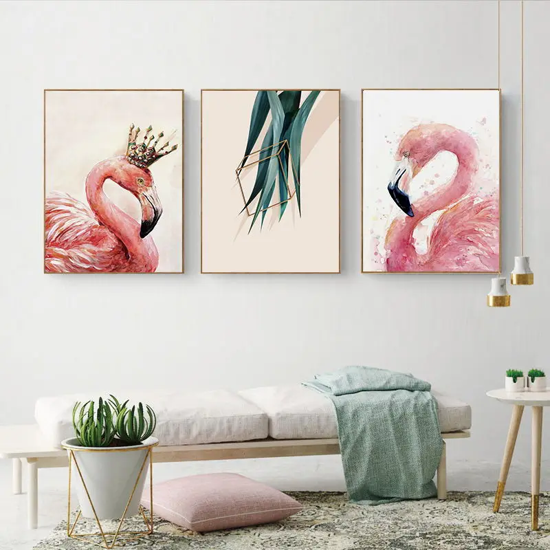 Modern-Minimalistic-Animal-Flamingo-With-Leaves-Canvas-Art-Abstract-Painting-Print-Picture-Wall-Poster-Office-Home (5)