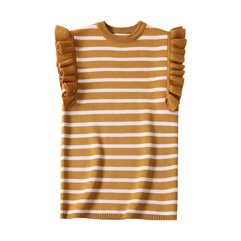 brown strip Новинка года; платье-майка для девочек детское осеннее платье с оборками детское вязаное платье-комбинезон; свитер цельнокроеное зимнее платье для малышей - Цвет: brown strip