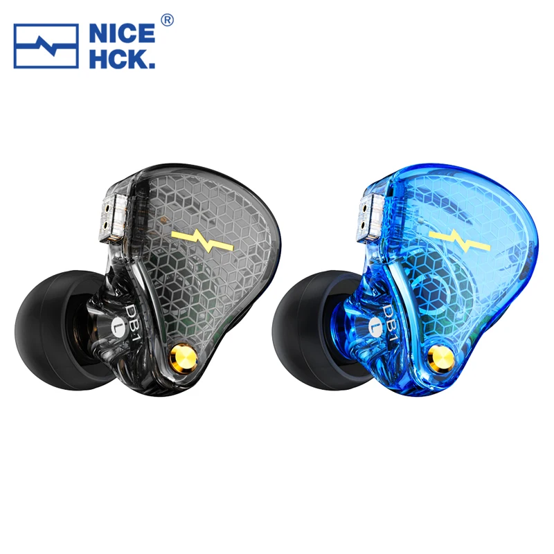 NiceHCK DB1 HIFI 음악 이어폰 10mm 다이나믹 드라이버 DJ 러닝 스포츠 IEM Audiophile 이어 버드 스튜디오 이어 플러그 2Pin 분리형