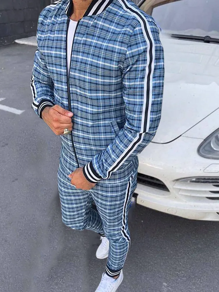 

New Men Sportsuits Set Fitness Suits autumn Men Set Long Sleeve stripe Hoodies+Pants Gyms Casual Sportswear Suit 2020 Brand