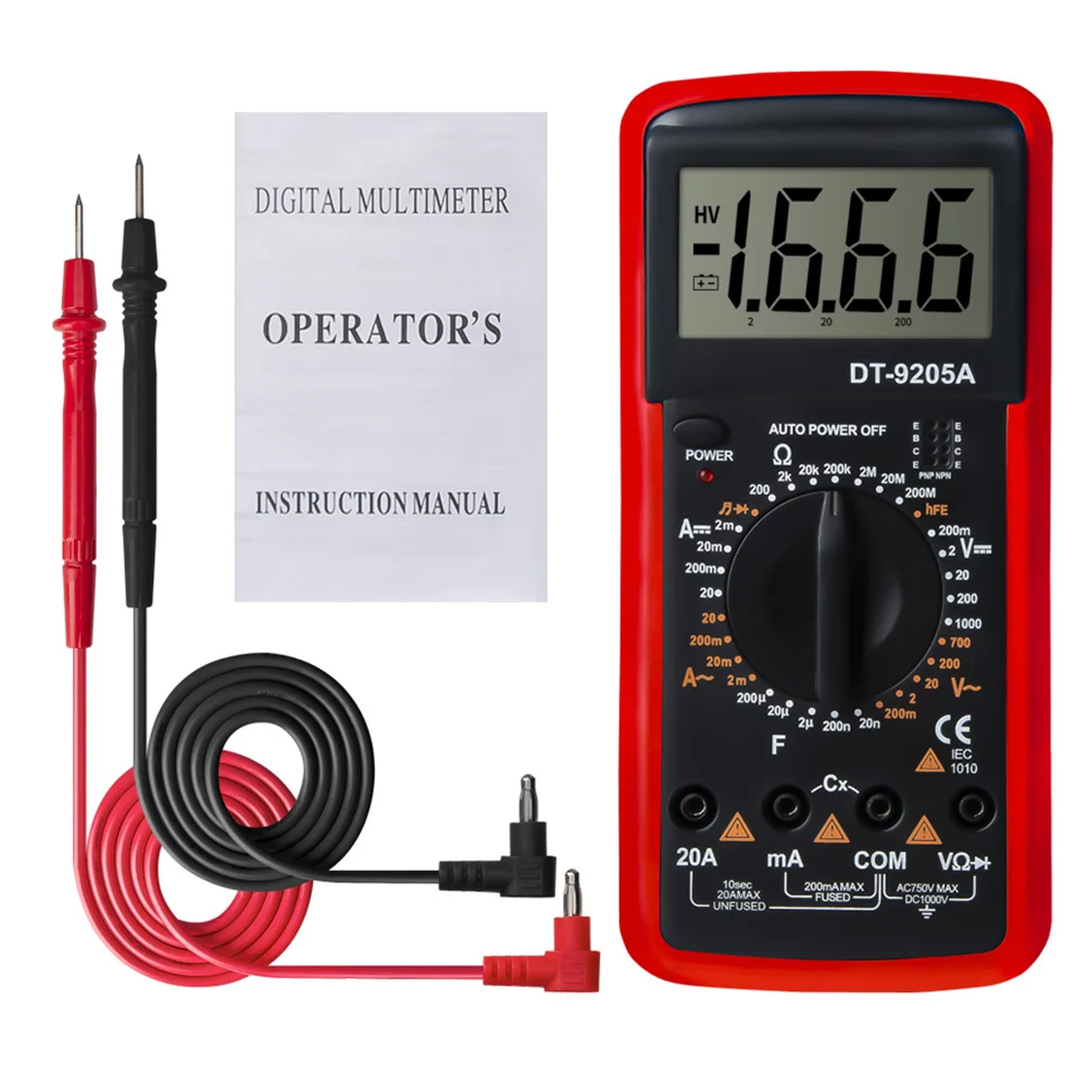 DT9205A Цифровой мультиметр с ЖК-дисплеем ручной AC DC Автоматический диапазон Амперметр Омметр Измеритель сопротивления емкости J - Цвет: Red